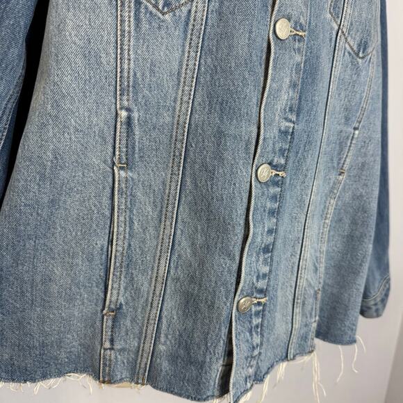 Lovers and Friends James Sarratoga Denim Jacket Relax Raw Hem Boho Blue L - Picture 4 of 16